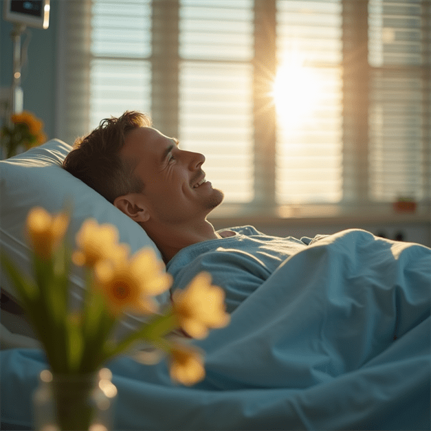 00045-751768730-a hospital patient wakes up hopeful after surgery early morning sunlight streaming through venetian blinds the camera is posit 00045-751768730-a hospital patient wakes up hopeful after surgery early morning sunlight streaming through venetian blinds the camera is posit proto-untypical Leucine